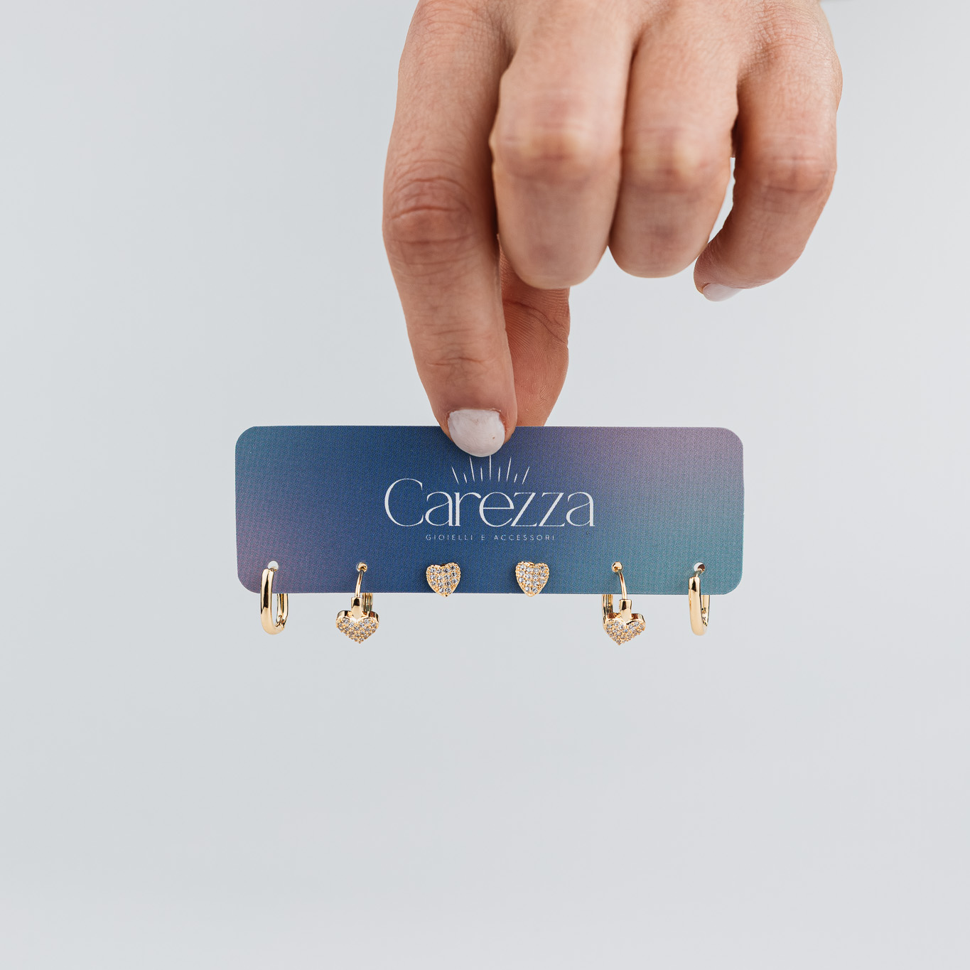 TRIO DI ORECCHINI A CERCHIO CON CUORE