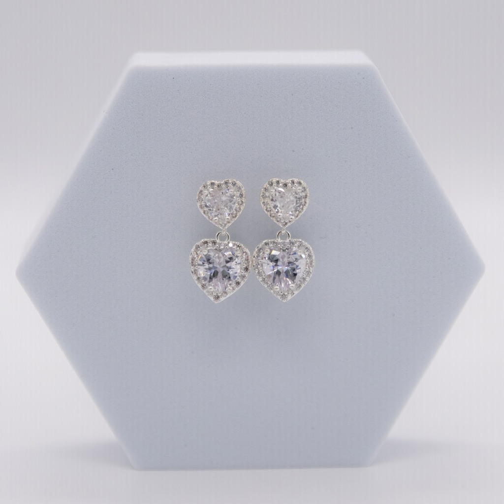 ORECCHINI DUE CUORI CON PIETRA CRISTALLO