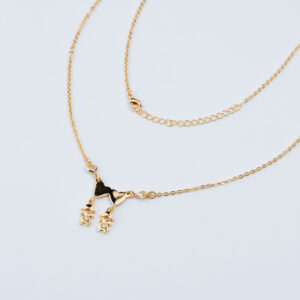 COLLANA DUE FIGLIE CON DUE CUORI LISCI E UN PUNTO LUCE